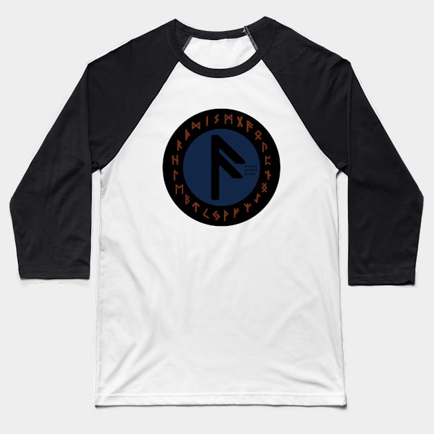 Blue Ansuz Futhark Rune Symbol Baseball T-Shirt by DepicSpirit